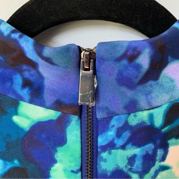 SZ 6 VINCE CAMUTO SLEEVELESS V-NECK LINED SHEATH MIDI DRESS BLUE GREEN TURQUOISE - Picture 5 of 8